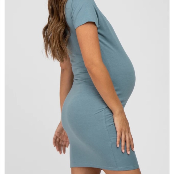 Brand New Medium PinkBlush Light Teal Wrap Maternity T-Shirt Dress - Picture 3 of 5